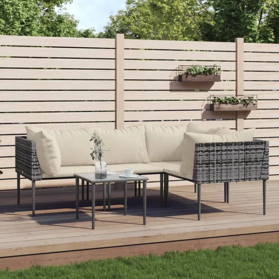 vidaXL 5-deligt loungesæt med hynder i polyrattan grå