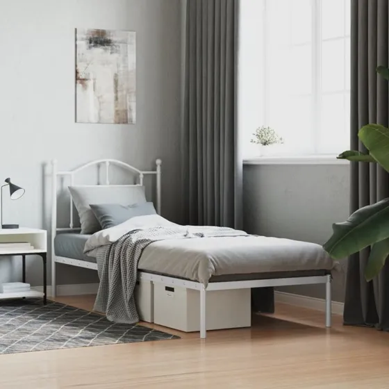 vidaXL Sengeramme 80x200 cm metal hvid med sengegavl