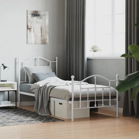 vidaXL Sengeramme 80x200 cm metal hvid med sengegavl og fodgærde