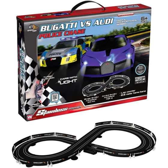 Audi vs. Bugatti 1:64 8-tals racerbane, 2,5 m med lys