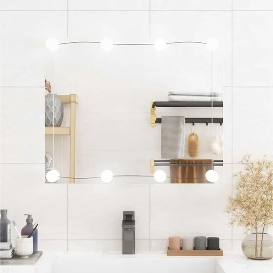 vidaXL Vægspejl med LED-lys 50x60 cm rektangel glas