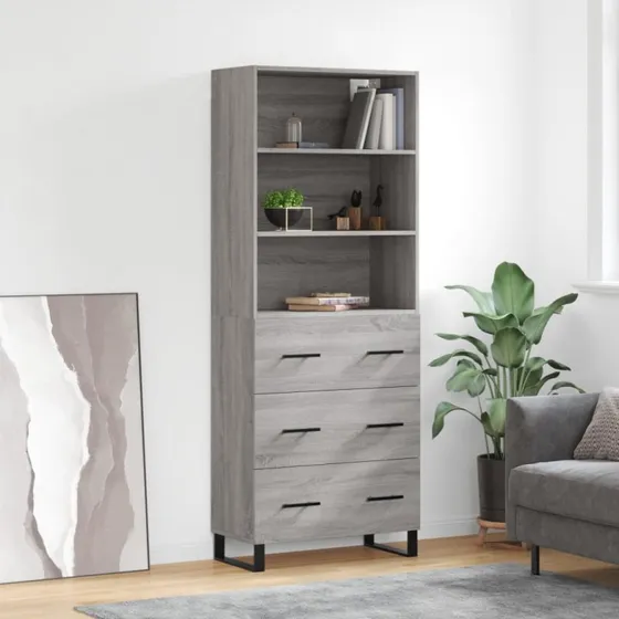 vidaXL Højskab 69,5x34x180 cm Konstrueret Træ Grå Sonoma-Ege