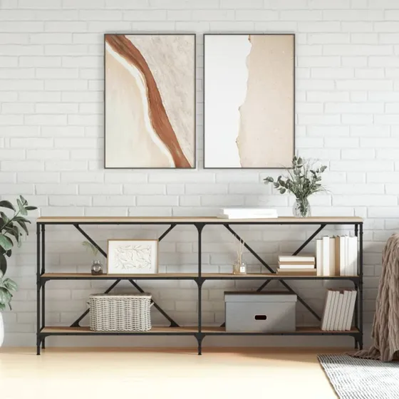 vidaXL Konsolbord 180x30x75 cm Sonoma-eg konstrueret træ og jern