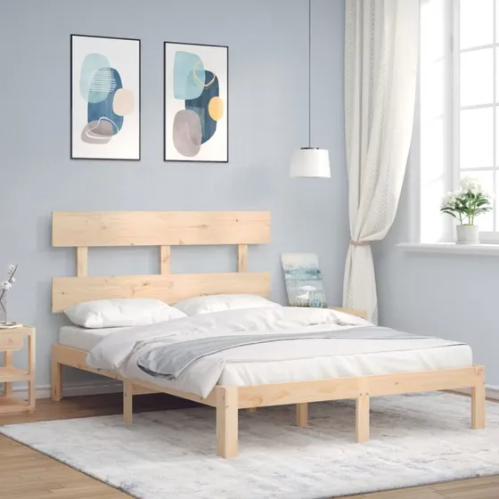 vidaXL Sengeramme Small Double massivt fyrretræ med sengegavl