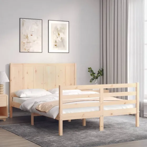vidaXL Sengeramme Small Double, massivt fyrretræ med krydsfinerlameller