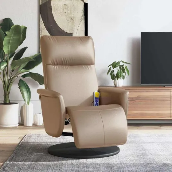 vidaXL Massagestol med fodstøtte, cappuccino, kunstlæder