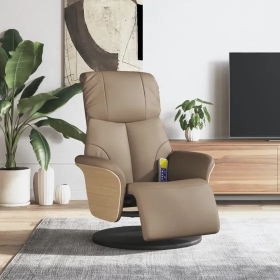 vidaXL Massagestol med fodstøtte, cappuccino, kunstlæder