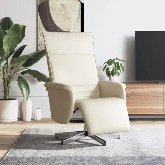 vidaXL lænestol med fodstøtte, cremefarvet kunstlæder