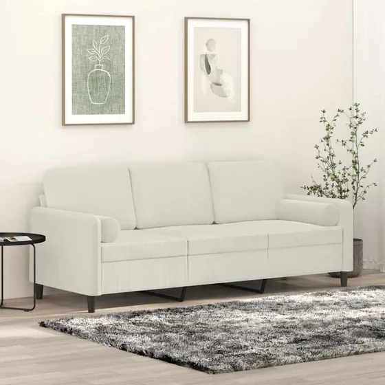 vidaXL 3-personers sofa med pyntepuder 180 cm, cremefarvet