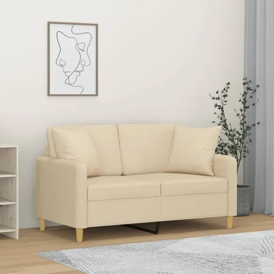 vidaXL 2-personers sofa med pyntepuder, creme, 120 cm