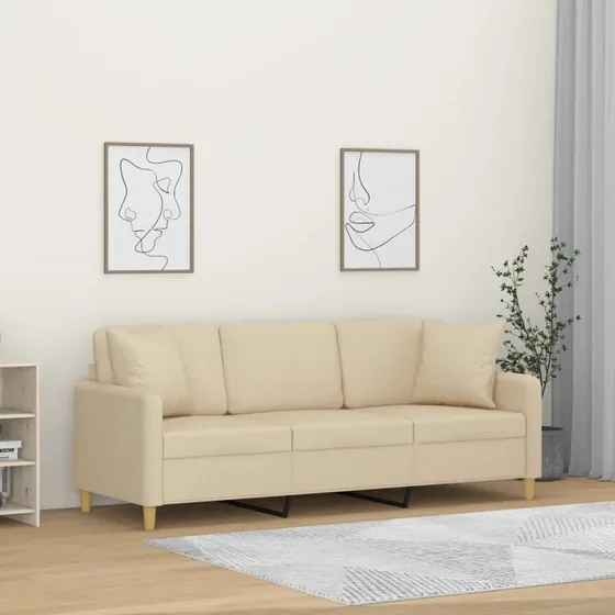 vidaXL 3-personers sofa med pyntepuder 180 cm creme