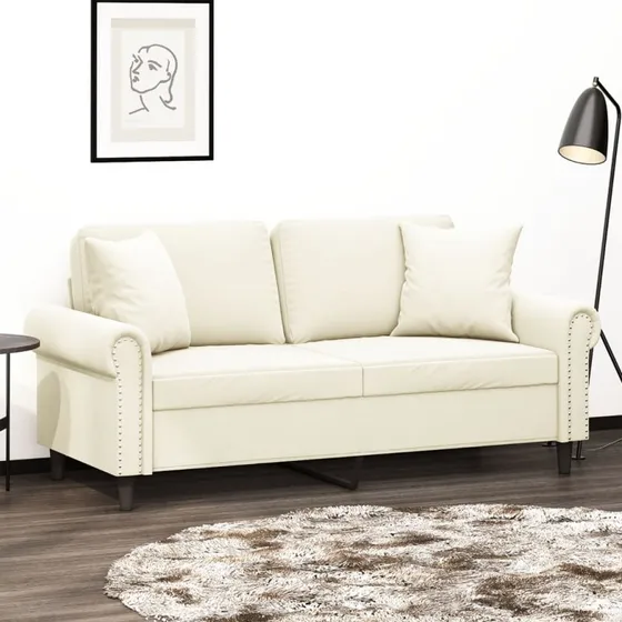 vidaXL 2-personers sofa med pyntepuder 140 cm velour cremefarvet