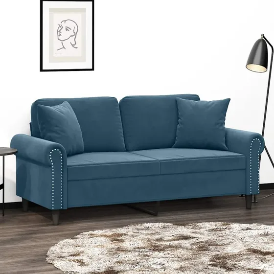 vidaXL 2-personers sofa med pyntepuder 140 cm blå velour