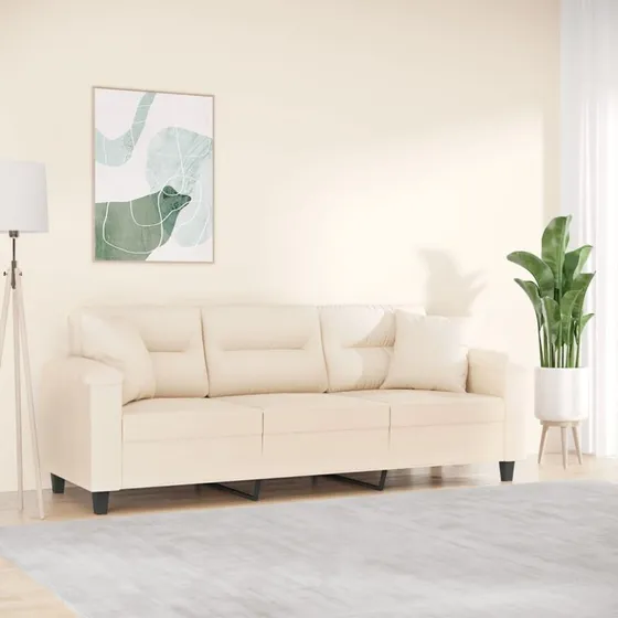 vidaXL 3-personers sofa med puder 180 cm beige mikrofiber