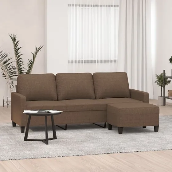 vidaXL 3-personers sofa med fodskammel 180 cm brun