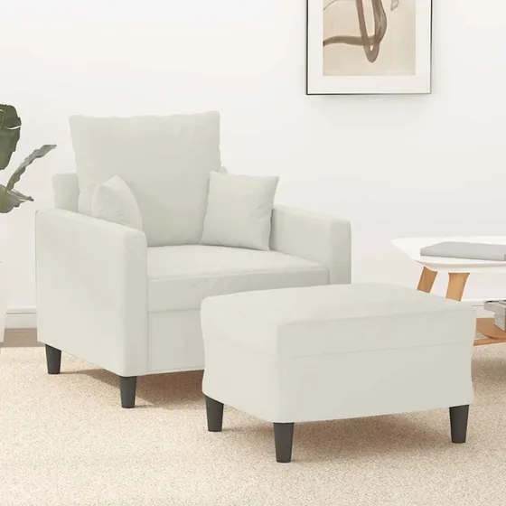 vidaXL Sofastol med Fodskammel 60 cm Velour Cremefarvet