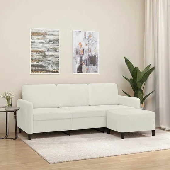 vidaXL 3-personers sofa med fodskammel 180 cm, cremefarvet