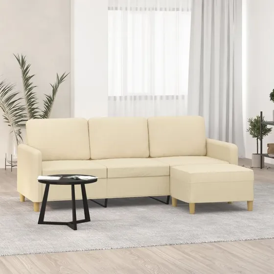 vidaXL 3-personers sofa med fodskammel 180 cm, cremefarvet