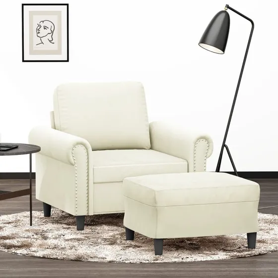vidaXL Sofastol med Fodskammel 60 cm Velour Creme