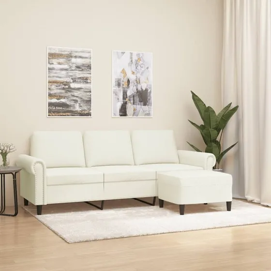 vidaXL 3-personers sofa med fodskammel 180 cm velour cremefarvet
