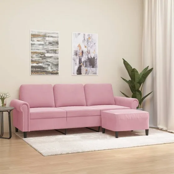 vidaXL 3-personers sofa med fodskammel 180 cm lyserød