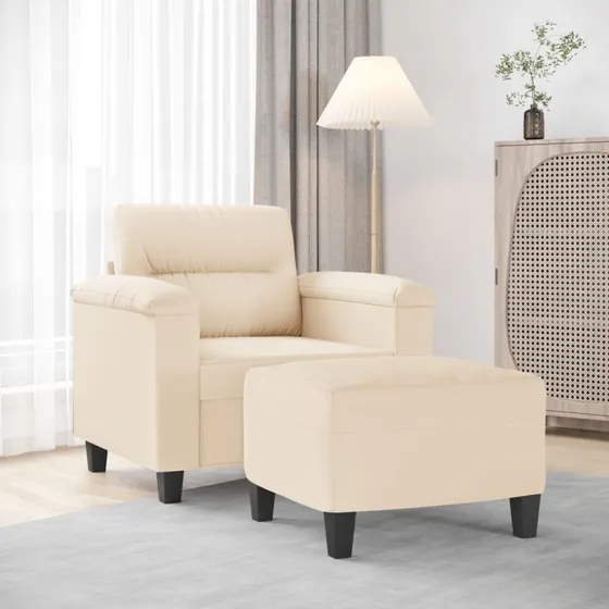 vidaXL sofastol med fodskammel 60 cm beige mikrofiber
