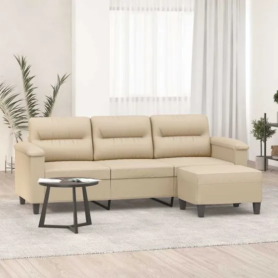 vidaXL 3-personers sofa med fodskammel 180 cm creme