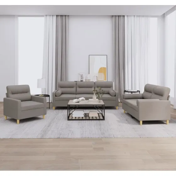 vidaXL sofasæt 3 dele gråbrun med puder