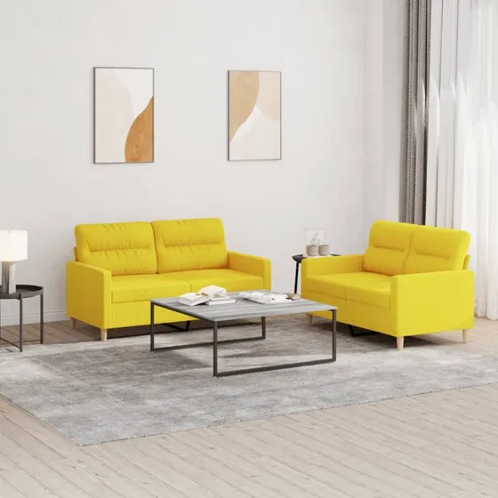 vidaXL 2-delet sofasæt med hynder, lysegul stof