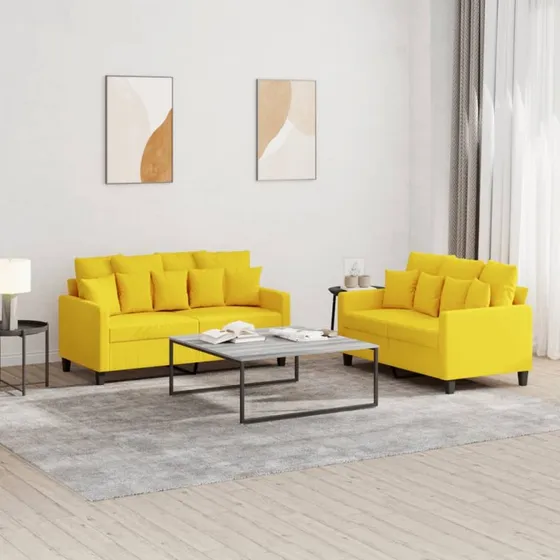 vidaXL 2-delet sofasæt med hynder, lysegul stof