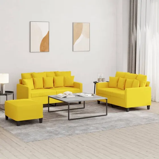 vidaXL 3-delet sofasæt med hynder, lysegul