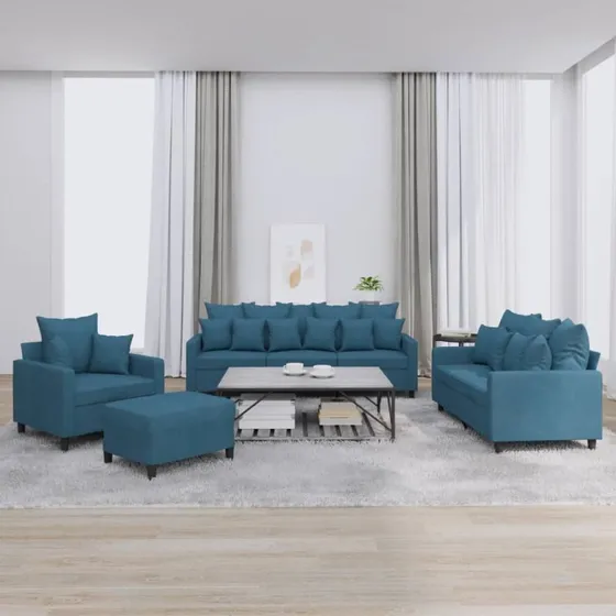 vidaXL 4-delsofasæt med hynder i blå velour