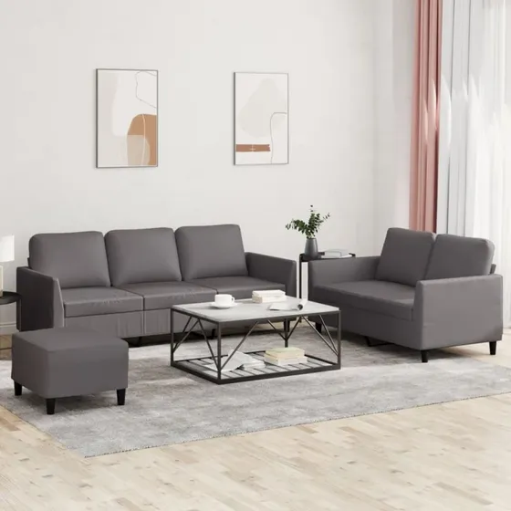 vidaXL 3-delet sofasæt med hynder i gråt kunstlæder