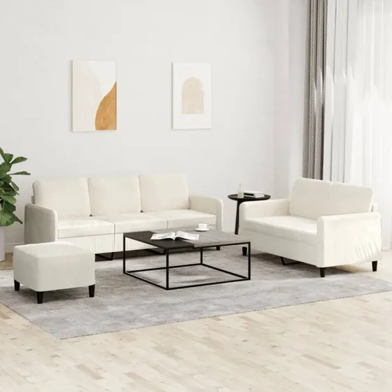 vidaXL 3-delet sofasæt velour cremefarvet