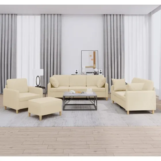 vidaXL 4-delers sofasæt creme med puder og fodskamler
