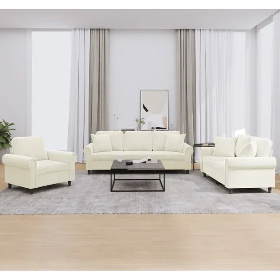 vidaXL 3-delet sofasæt velour cremefarvet med puder