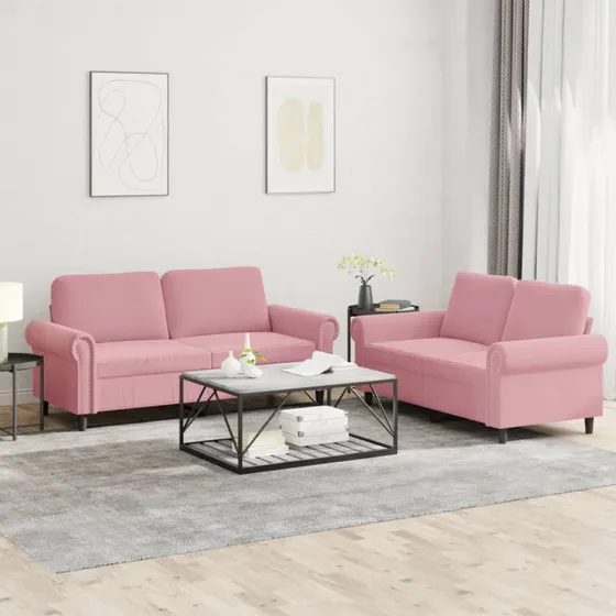 vidaXL 2-delet sofasæt lyserød velour med metalstel