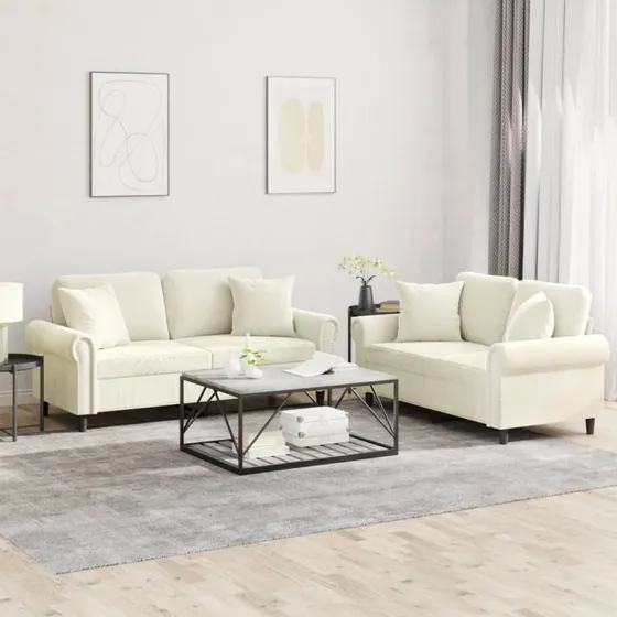 vidaXL 2-delet sofasæt velour cremefarvet