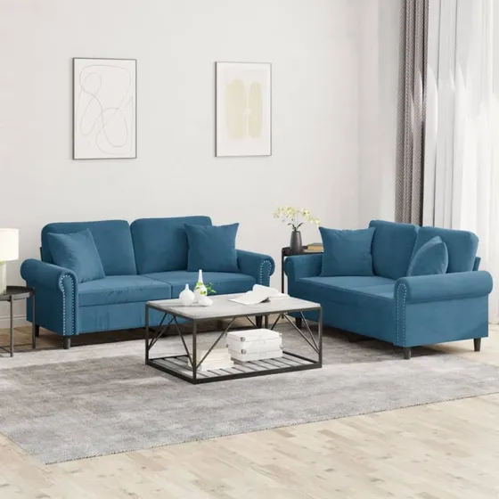 vidaXL 2-delet sofasæt med velour-puder, blå