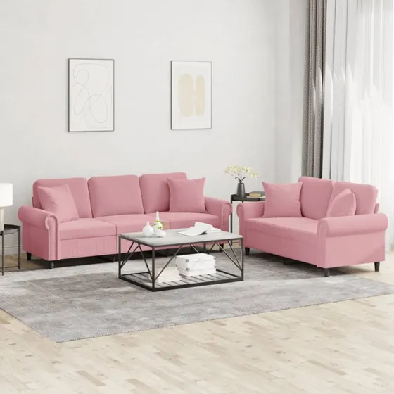 vidaXL 2-delers sofasæt lyserød velour med puder