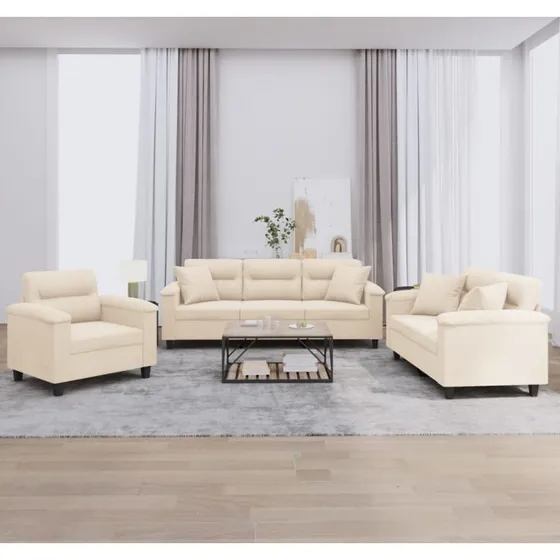vidaXL 3-delssæt med puder i mikrofiberstof, beige
