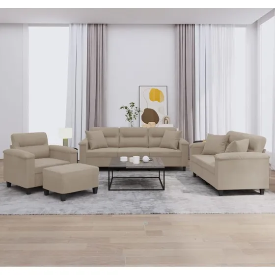 vidaXL 4-delers sofasæt med puder, gråbrunt mikrofiberstof