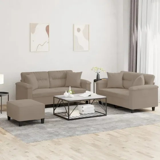 vidaXL 3-delssofa med puder, mikrofiberstof, gråbrun