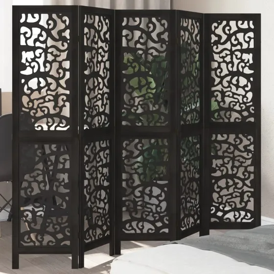 vidaXL 5-paneler rumdeler i massivt kejsertræ, sort, 50 x 160 cm