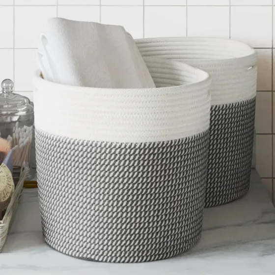 vidaXL 2 stk. Opbevaringskurve 28x28 cm bomuld grå/hvid