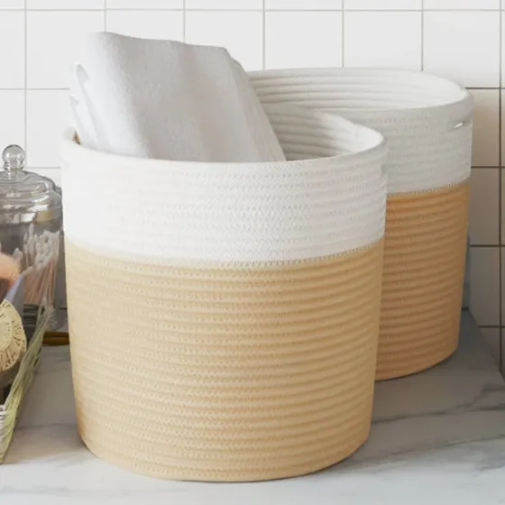 vidaXL 2 stk. opbevaringskurve 28x28 cm bomuld beige/hvid