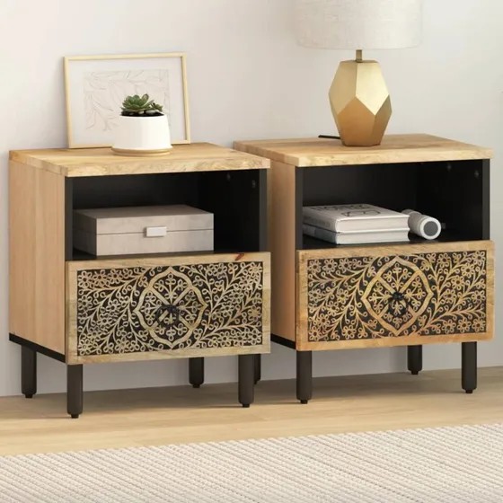 vidaXL Sengeborde 2 stk. 40x33x46 cm massivt mangotræ