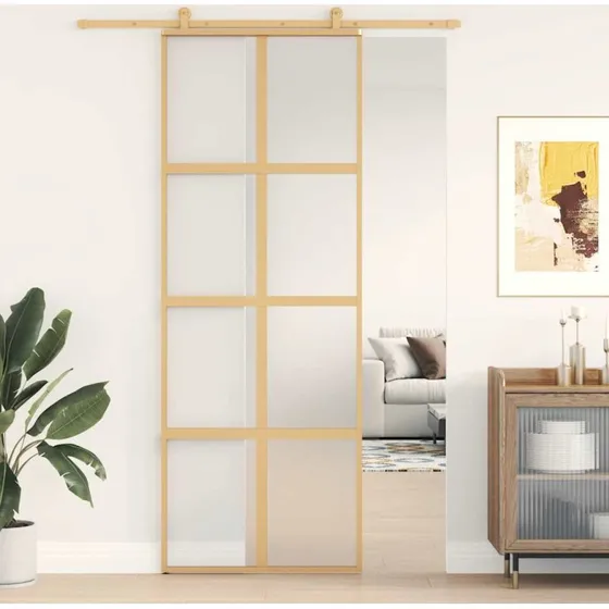 vidaXL Skydedør 76x205 cm gylden matteret sikkerhedsglas & aluminium
