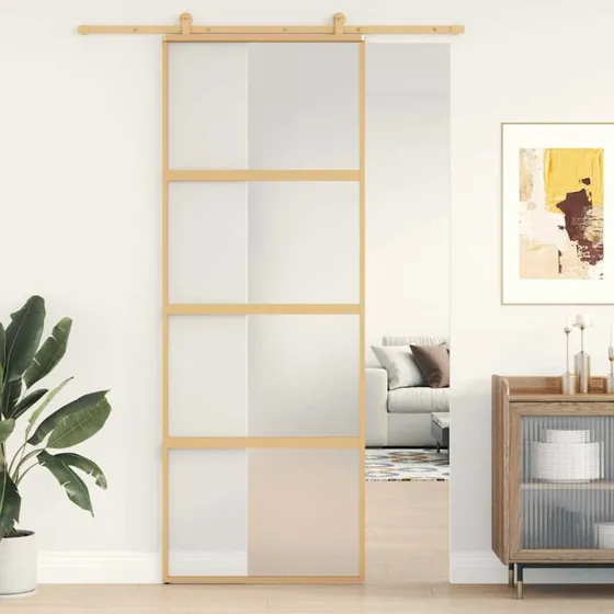 vidaXL Skydedør 76x205 cm gylden matteret sikkerhedsglas & aluminium