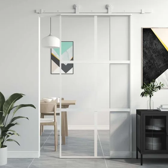 vidaXL Skydedør 102,5x205 cm hærdet glas & aluminium hvid